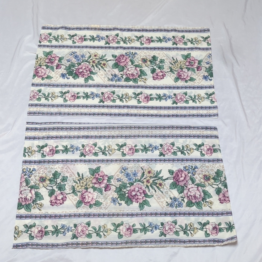 Vtg Cottagecore Floral Peony No Iron Pillowcases Set of 2 Standard Size USA Made